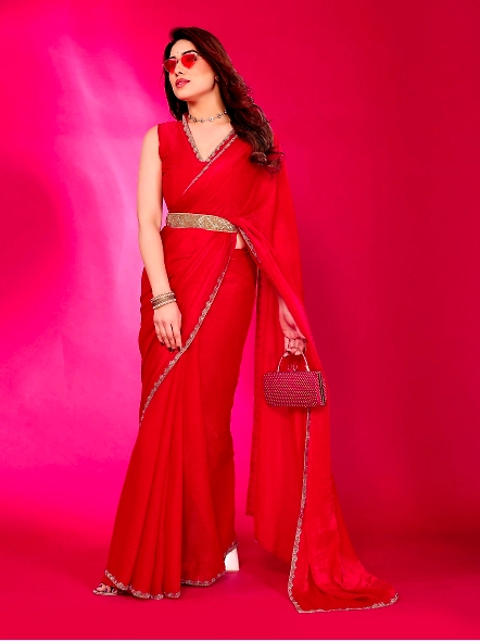 Red party wear chiffon saree