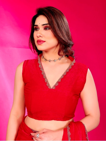 Red chiffon saree online