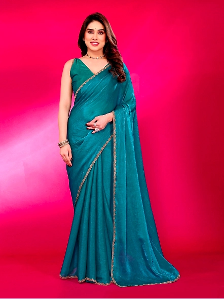 Teal party wear chiffon saree