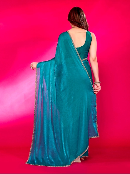 Teal chiffon saree for wedding