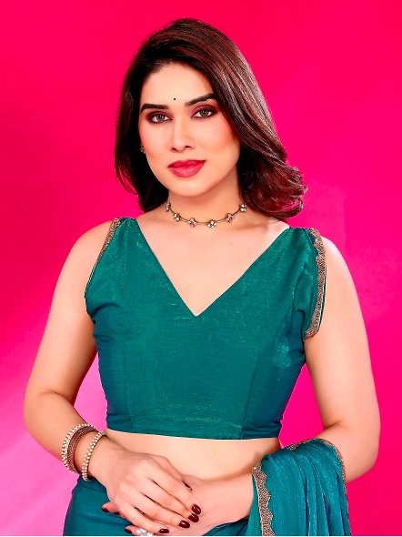 Teal chiffon saree online