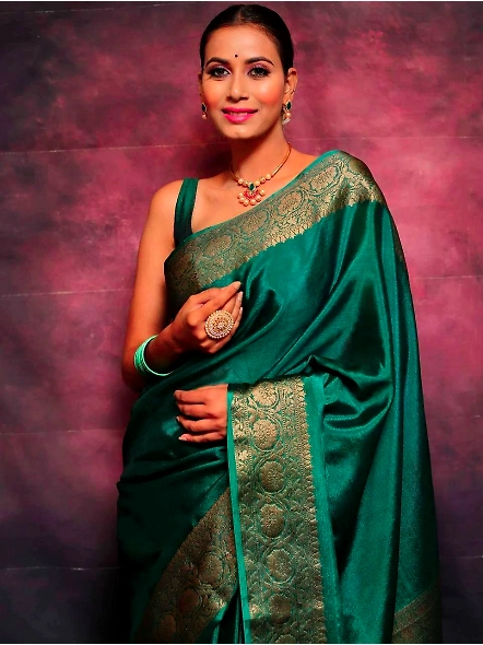 Green Plain silk saree