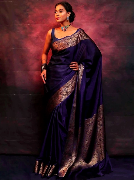 NavyBlue Plain silk saree