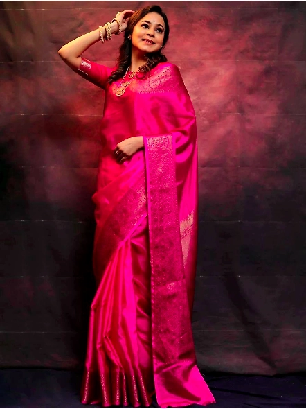 Pink Plain silk saree