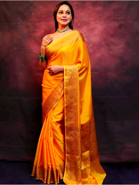 Yellow Semi silk saree