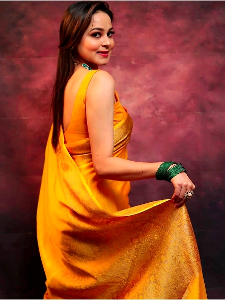 Yellow Zari contrast border saree