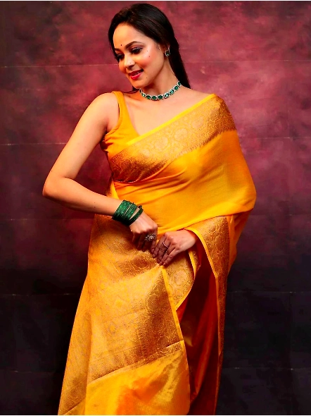 Yellow Festive silk saree