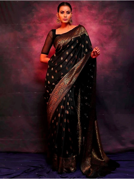 Black Plain silk saree