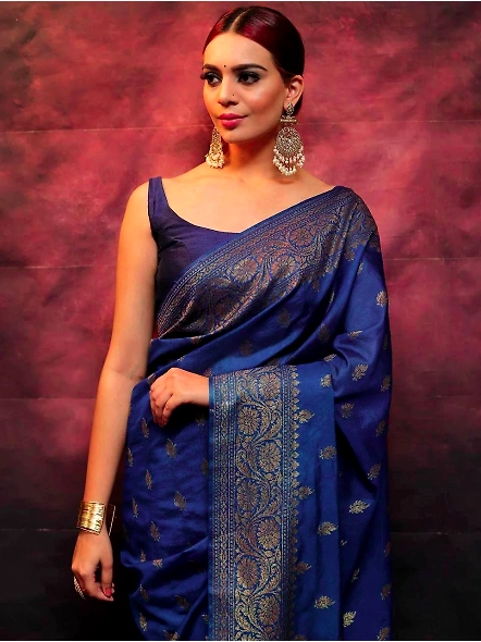 Blue Plain silk saree