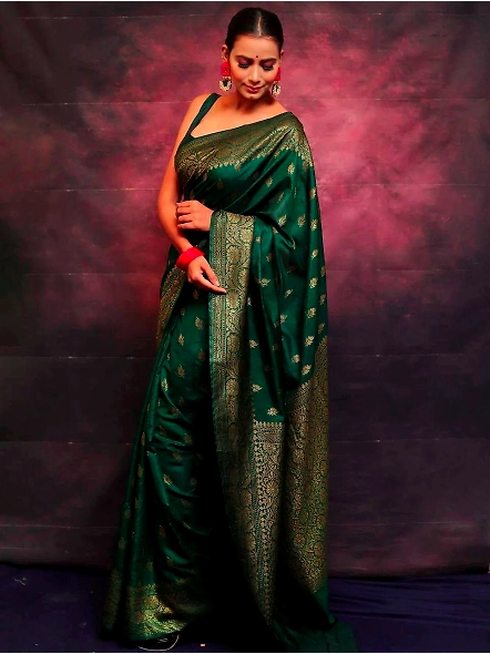 Green Zari contrast border saree