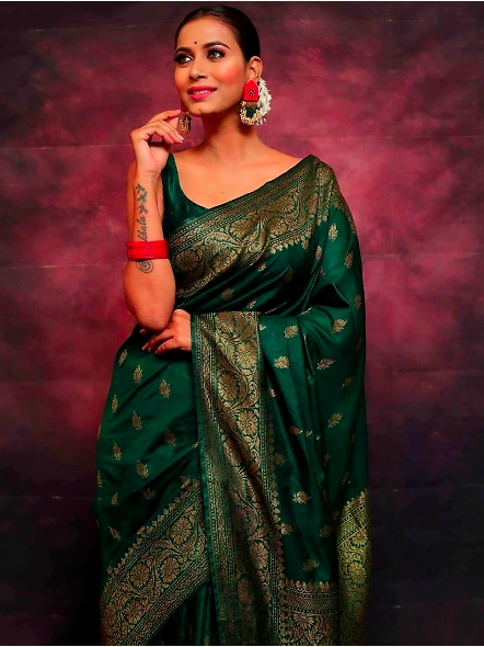 Green Plain silk saree