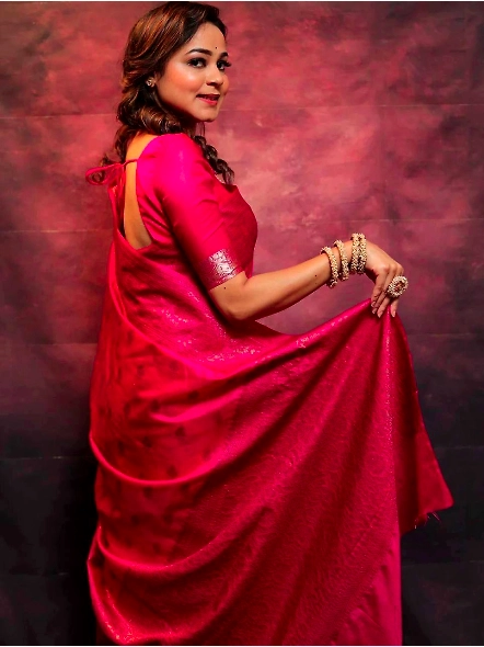 Pink Plain silk saree