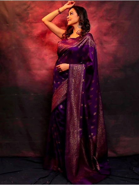 Purple Zari contrast border saree