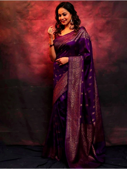Purple Plain silk saree