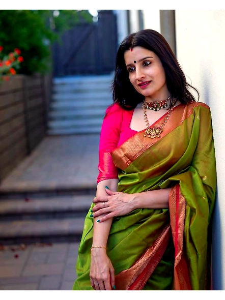 green pink saree