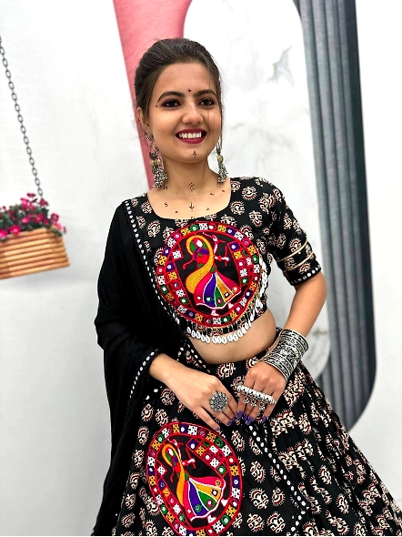 Black traditional cotton lehenga choli
