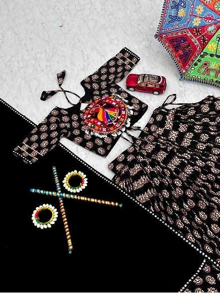 Black festive cotton lehenga set