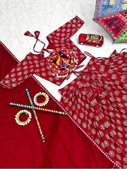 Red festive cotton lehenga set