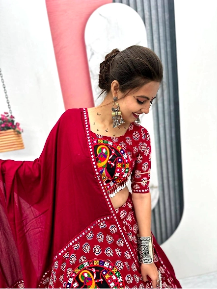 Red traditional cotton lehenga choli
