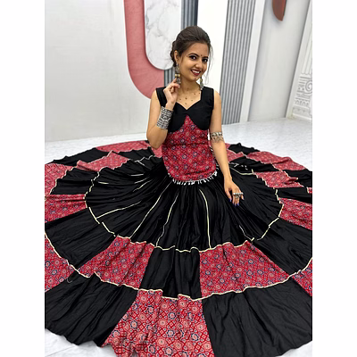 tiny tex ajarakh print lehenga choli for navratri