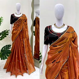 kinjal textiles brown fendi saree