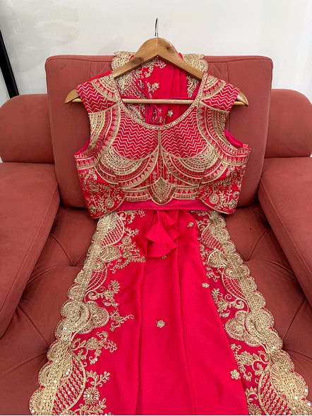 Luxurious Red Vichitra Silk Saree-Red-8