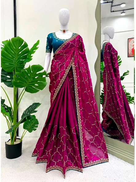 thread and sequence saree