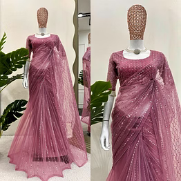 kinjal textiles pink net saree for weddings
