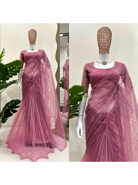 pink net saree