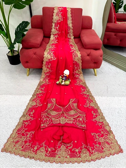red saree with blouse