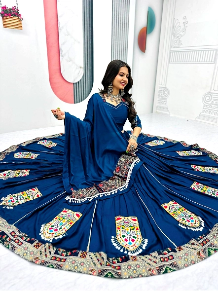 Cyan Embroidered Chaniya Choli