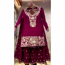 nency tex purple chinon silk embroidered suit