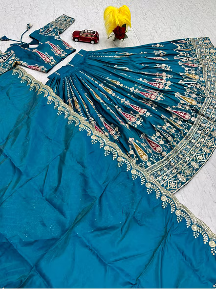 Cyan Shimmer Lehenga with Dupatta