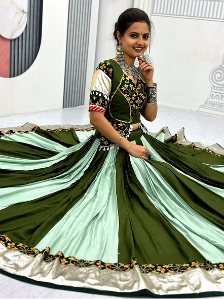 Green Embroidered Chaniya Choli