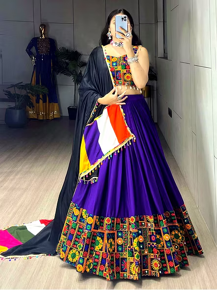 Blue Mirror work chaniya choli