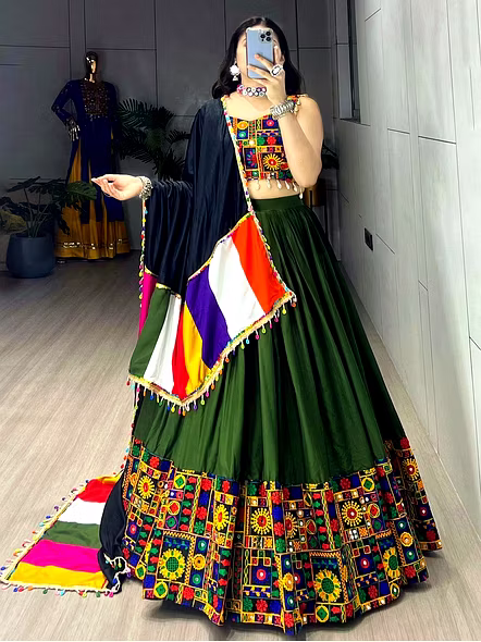 Green Mirror work chaniya choli