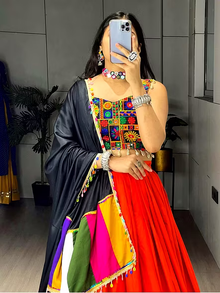 Orange Navratri lehenga choli