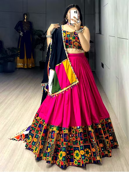 Pink Mirror work chaniya choli