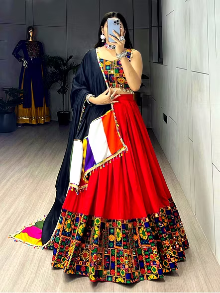 Red Mirror work chaniya choli