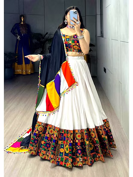 White Mirror work chaniya choli