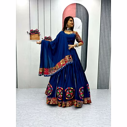 tiny tex blue navratri special pure cotton lehenga choli set