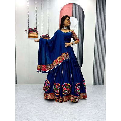 tiny tex blue navratri special pure cotton lehenga choli set
