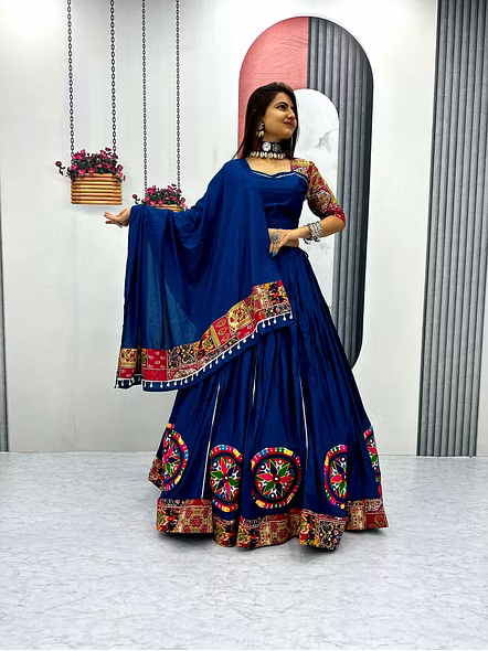 Blue Navratri cotton lehenga choli
