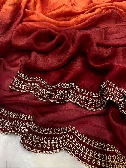 brown designer silk saree