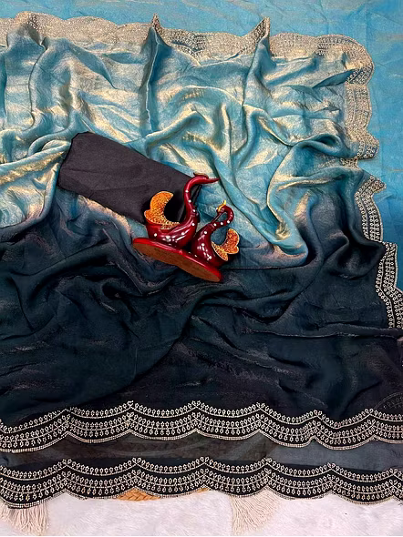 Cyan shaded silk saree