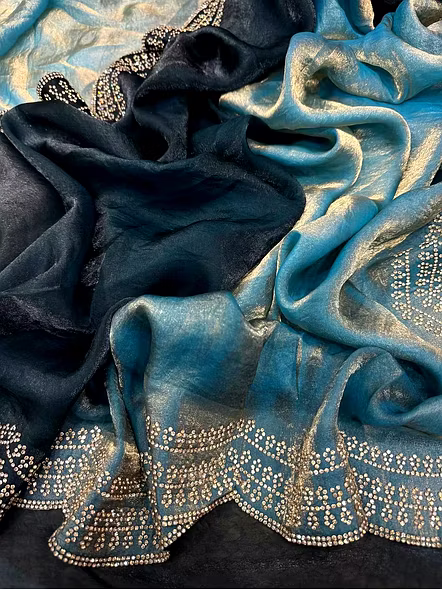 cyan space silk saree