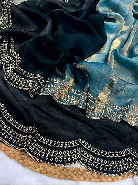 cyan wedding silk saree