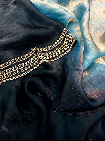 cyan evening wear saree