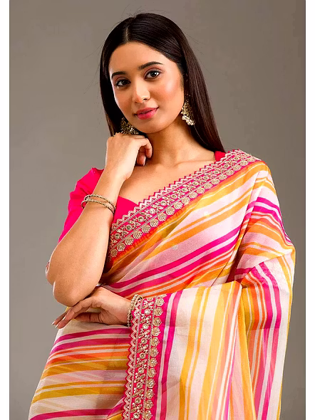rani pink sequins saree