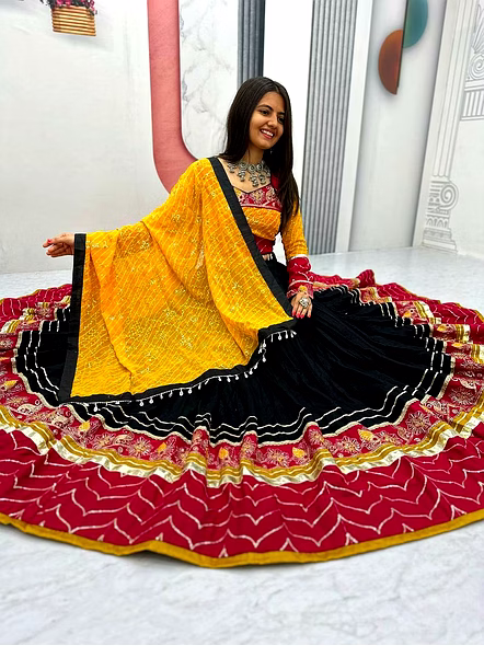 Navratri Special Rayon Cotton Lehenga Choli Set-Black-XL-2